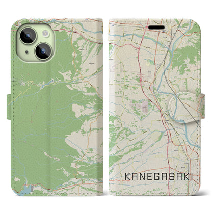 【金ケ崎（岩手県）】地図柄iPhoneケース（手帳タイプ）ナチュラル・iPhone 15 用