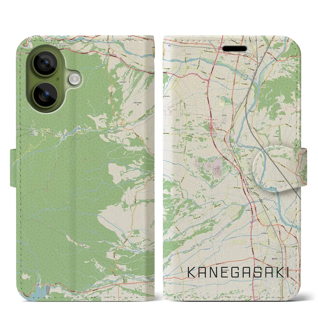 【金ケ崎（岩手県）】地図柄iPhoneケース（手帳タイプ）モノトーン・iPhone 17 Pro Max 用