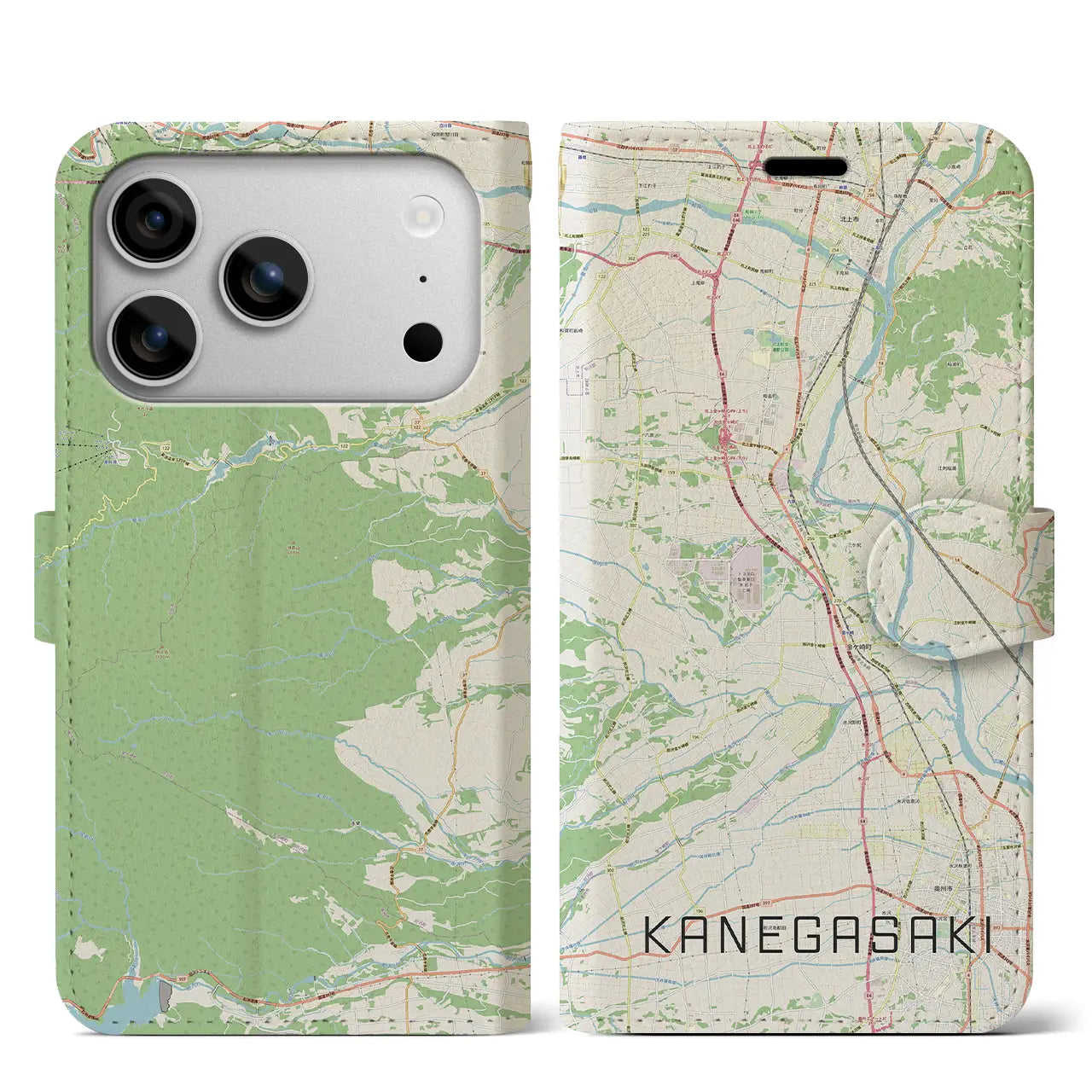 【金ケ崎（岩手県）】地図柄iPhoneケース（手帳タイプ）