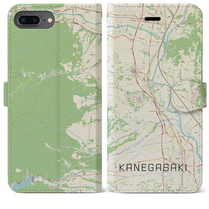 【金ケ崎（岩手県）】地図柄iPhoneケース（手帳タイプ）ナチュラル・iPhone 8Plus /7Plus / 6sPlus / 6Plus 用