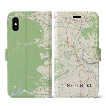 【金ケ崎（岩手県）】地図柄iPhoneケース（手帳タイプ）ナチュラル・iPhone XS / X 用