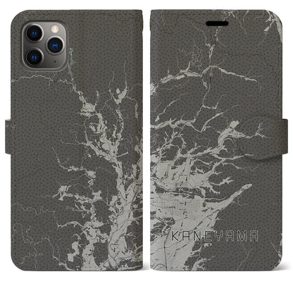 【金山（山形県）】地図柄iPhoneケース（手帳タイプ）モノトーン・iPhone 11 Pro Max 用