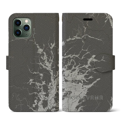 【金山（山形県）】地図柄iPhoneケース（手帳タイプ）モノトーン・iPhone 11 Pro 用