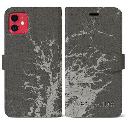 【金山（山形県）】地図柄iPhoneケース（手帳タイプ）モノトーン・iPhone 11 用