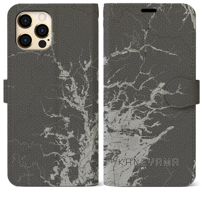 【金山（山形県）】地図柄iPhoneケース（手帳タイプ）モノトーン・iPhone 12 Pro Max 用