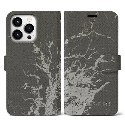 【金山（山形県）】地図柄iPhoneケース（手帳タイプ）モノトーン・iPhone 13 Pro 用