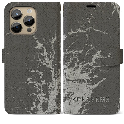 【金山（山形県）】地図柄iPhoneケース（手帳タイプ）モノトーン・iPhone 14 Pro Max 用