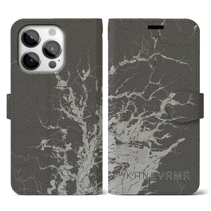 【金山（山形県）】地図柄iPhoneケース（手帳タイプ）モノトーン・iPhone 14 Pro 用