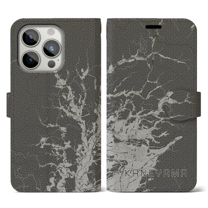 【金山（山形県）】地図柄iPhoneケース（手帳タイプ）モノトーン・iPhone 15 Pro 用