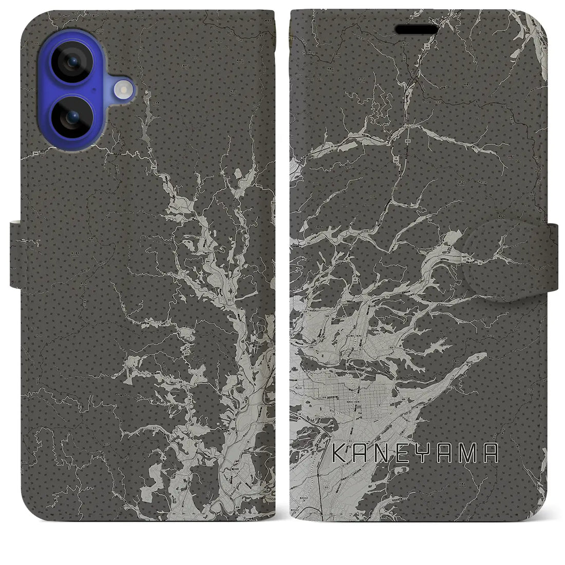 【金山(山形県)】地図柄iPhoneケース(手帳タイプ)モノトーン・iPhone 16 Pro Max 用
