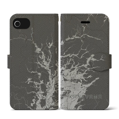 【金山（山形県）】地図柄iPhoneケース（手帳タイプ）モノトーン・iPhone SE（第3 / 第2世代） / 8 / 7 / 6s / 6 用