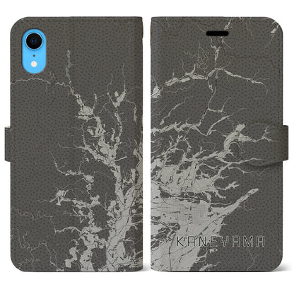 【金山（山形県）】地図柄iPhoneケース（手帳タイプ）モノトーン・iPhone XR 用