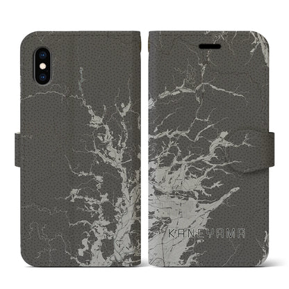 【金山（山形県）】地図柄iPhoneケース（手帳タイプ）モノトーン・iPhone XS / X 用