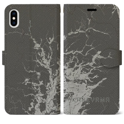 【金山（山形県）】地図柄iPhoneケース（手帳タイプ）モノトーン・iPhone XS Max 用