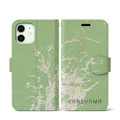 【金山（山形県）】地図柄iPhoneケース（手帳タイプ）ナチュラル・iPhone 12 mini 用