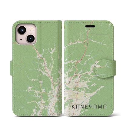 【金山（山形県）】地図柄iPhoneケース（手帳タイプ）ナチュラル・iPhone 13 mini 用