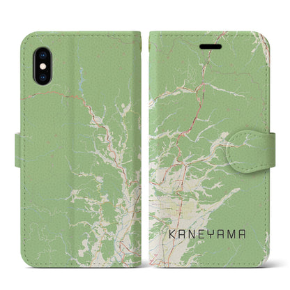 【金山（山形県）】地図柄iPhoneケース（手帳タイプ）ナチュラル・iPhone XS / X 用