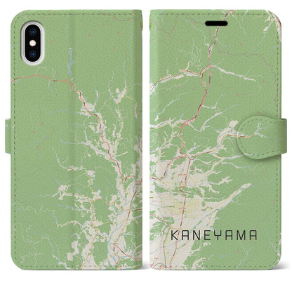 【金山（山形県）】地図柄iPhoneケース（手帳タイプ）ナチュラル・iPhone XS Max 用