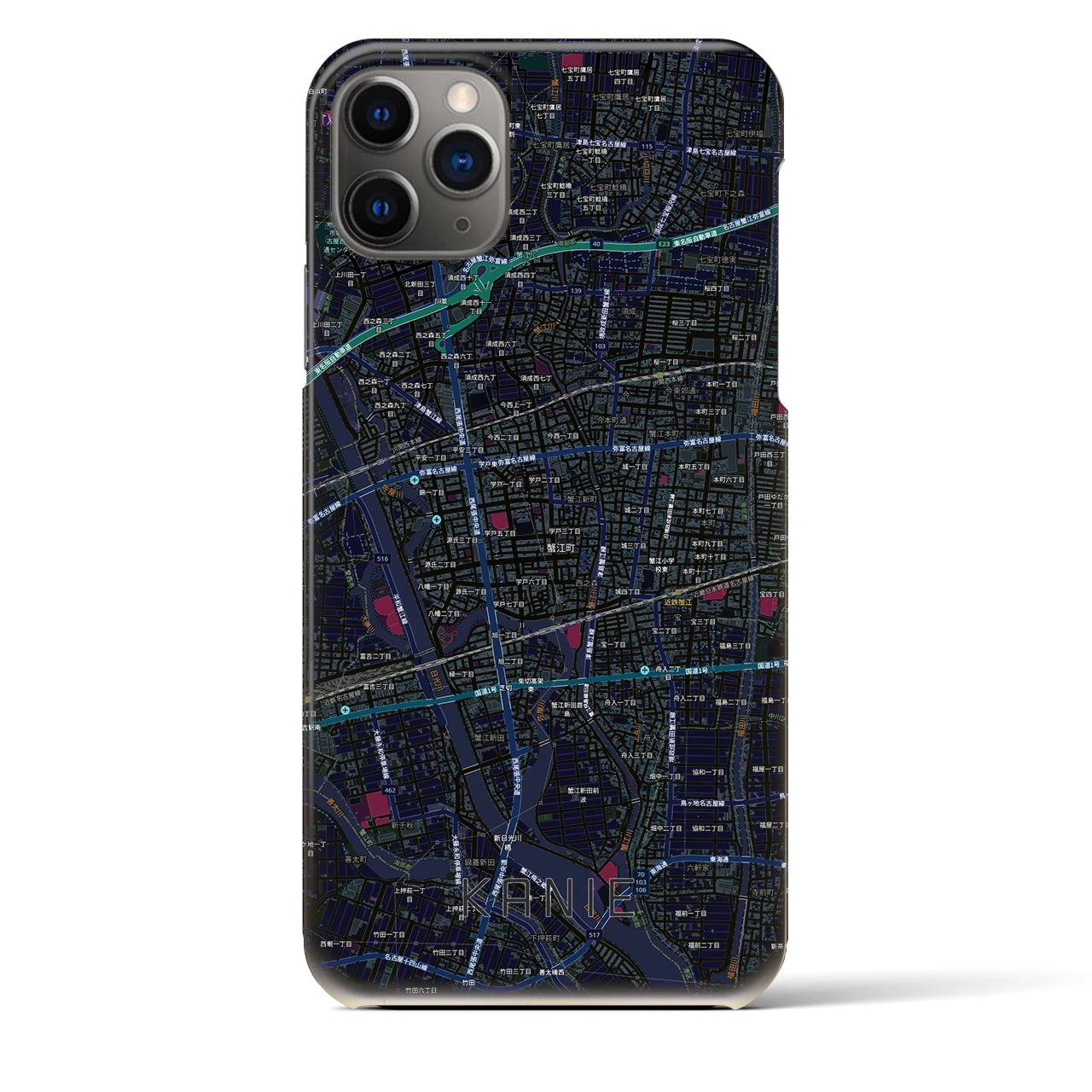 【蟹江（愛知県）】地図柄iPhoneケース（バックカバータイプ）