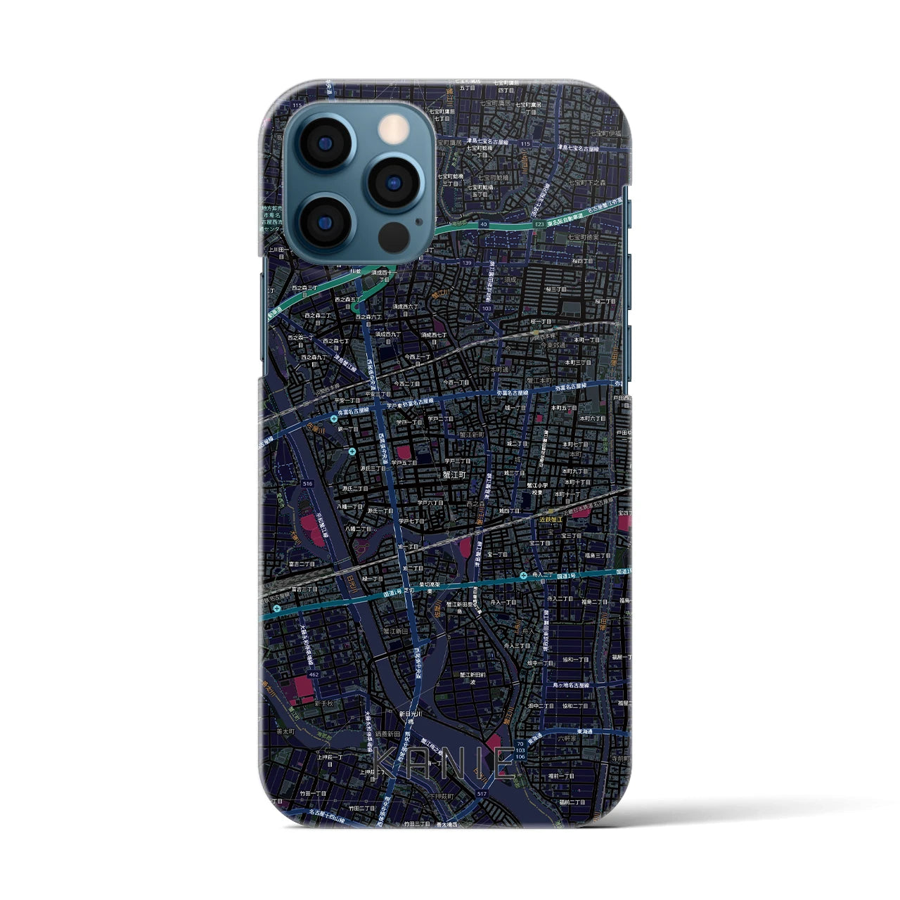 【蟹江（愛知県）】地図柄iPhoneケース（バックカバータイプ）