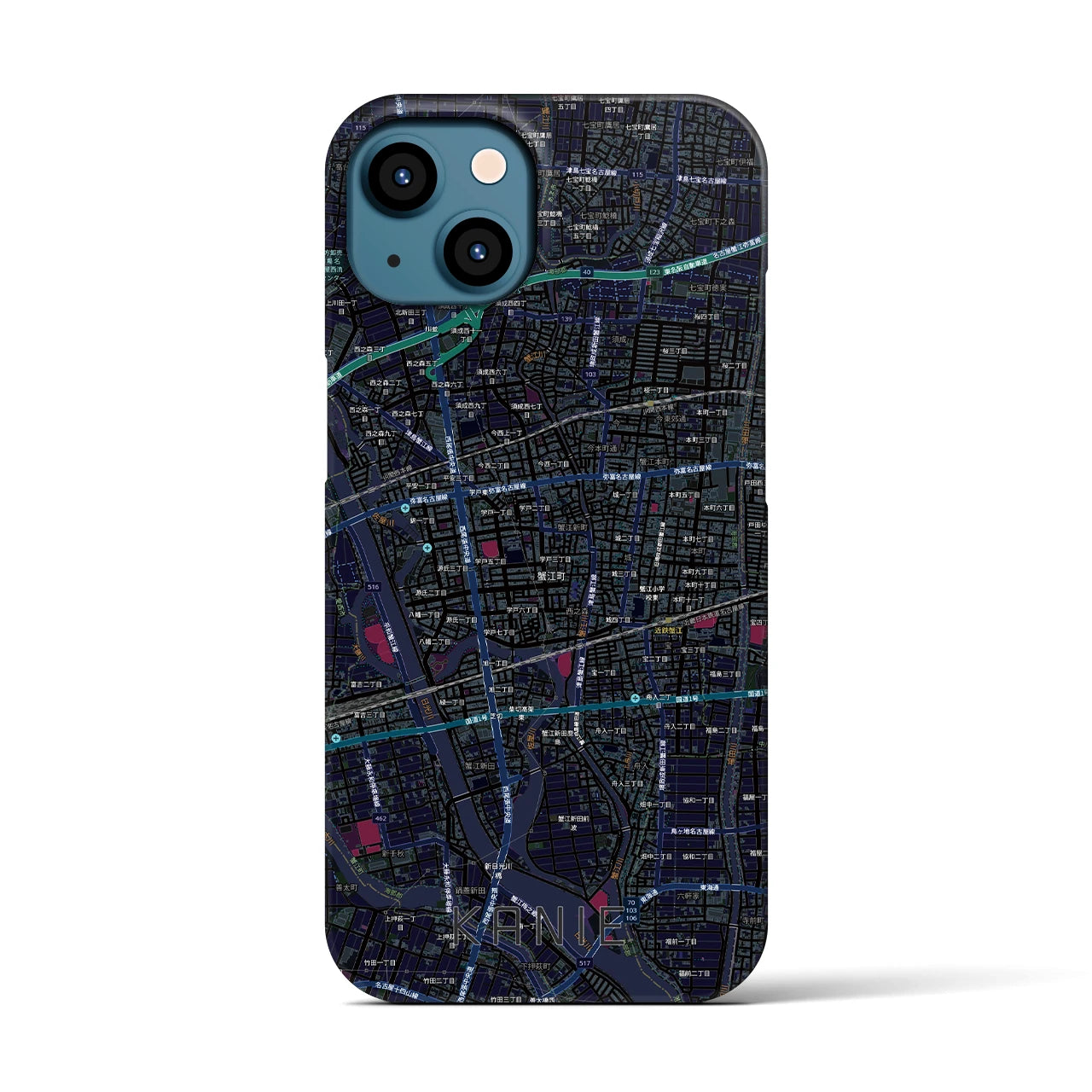 【蟹江（愛知県）】地図柄iPhoneケース（バックカバータイプ）