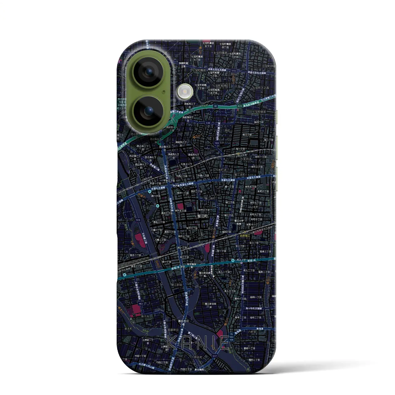 【蟹江（愛知県）】地図柄iPhoneケース（バックカバータイプ）