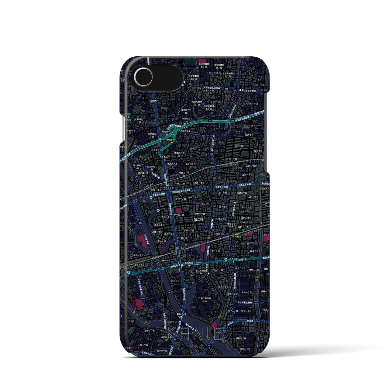 【蟹江（愛知県）】地図柄iPhoneケース（バックカバータイプ）