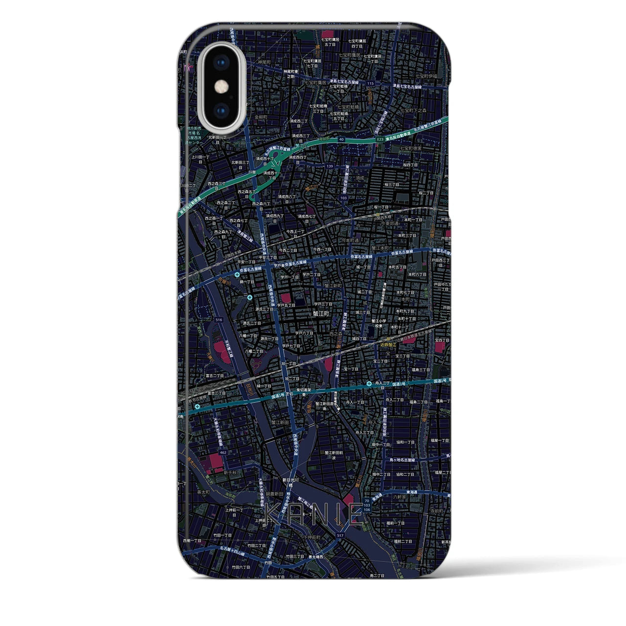 【蟹江（愛知県）】地図柄iPhoneケース（バックカバータイプ）