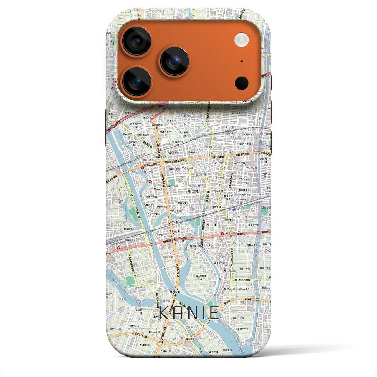 【蟹江（愛知県）】地図柄iPhoneケース（バックカバータイプ）