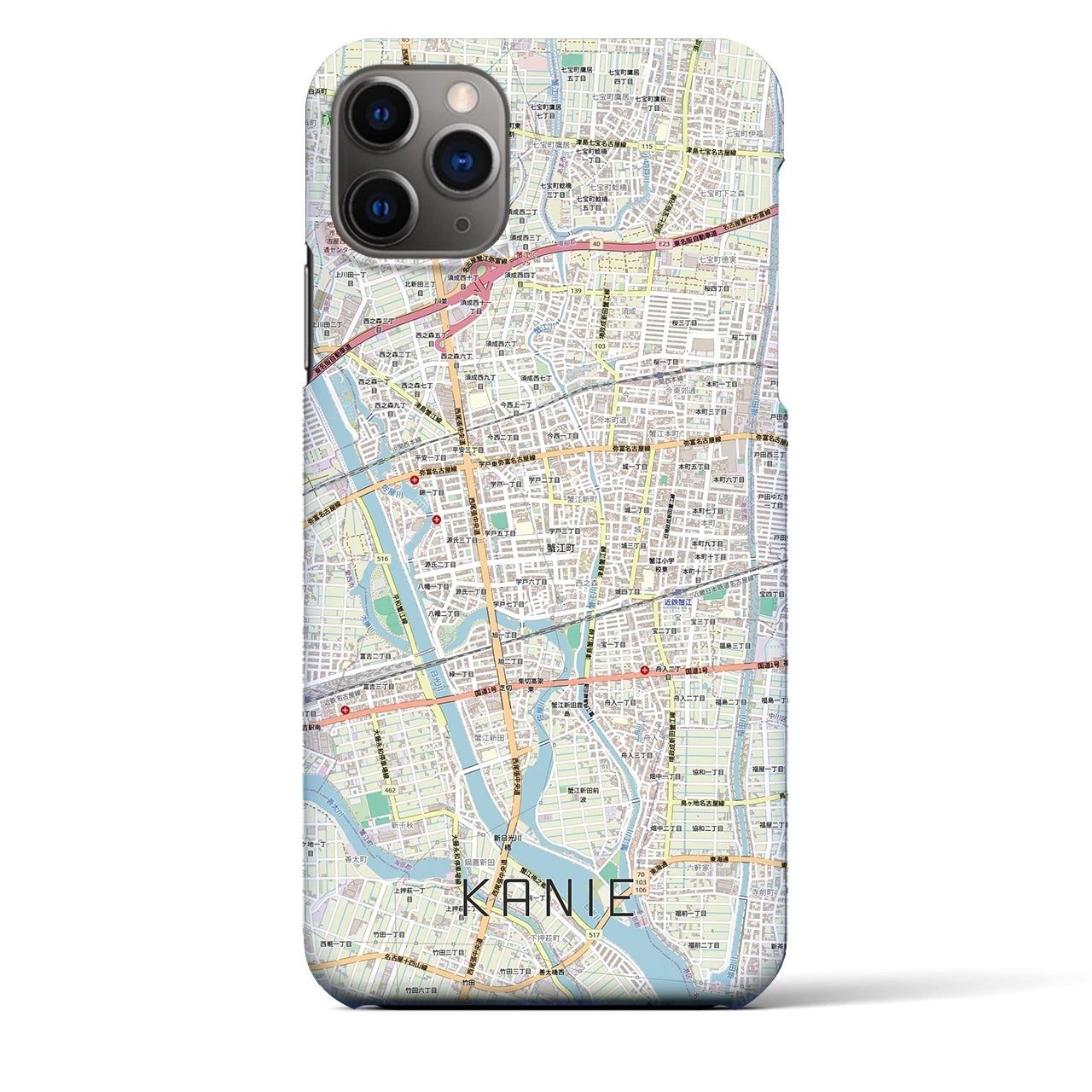 【蟹江（愛知県）】地図柄iPhoneケース（バックカバータイプ）