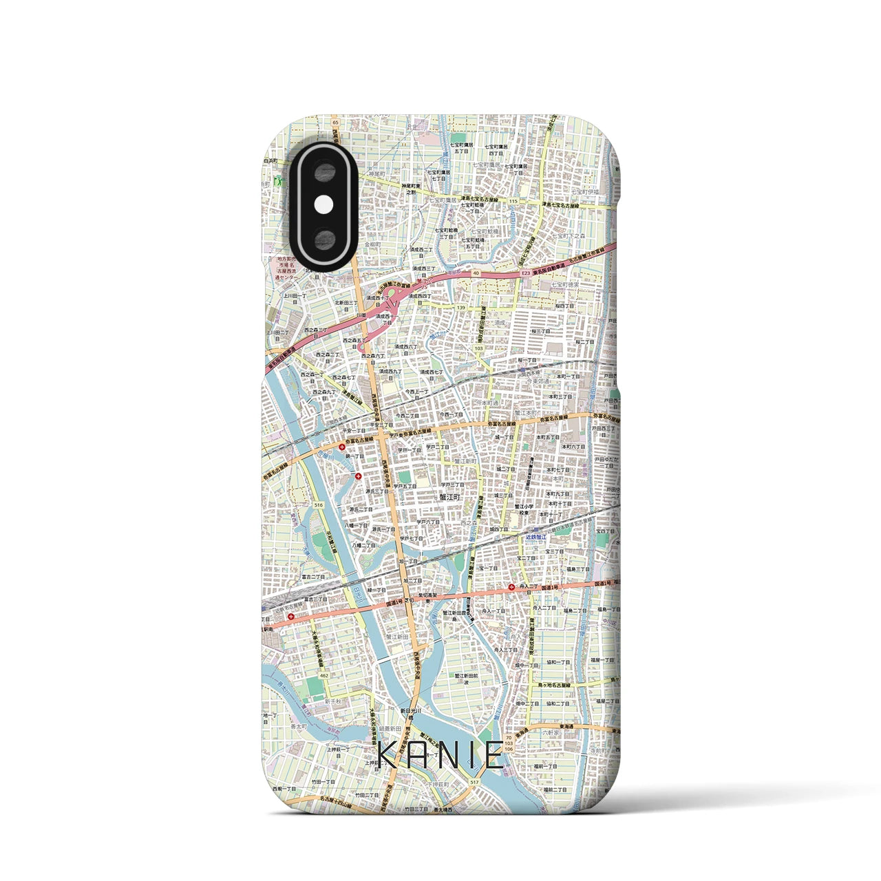 【蟹江（愛知県）】地図柄iPhoneケース（バックカバータイプ）