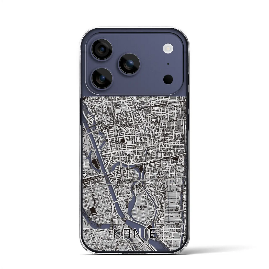 【蟹江(愛知県)】地図柄iPhoneケース(クリアタイプ)モノトーン・iPhone 17 Pro Max 用