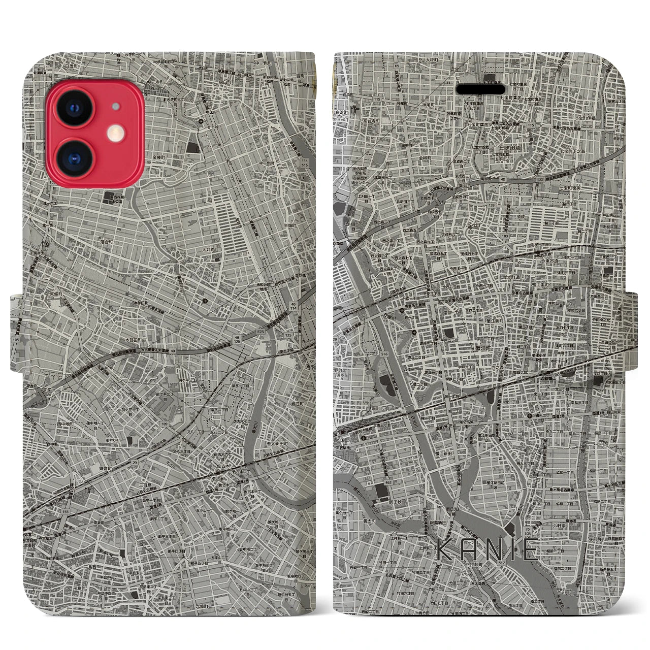 【蟹江（愛知県）】地図柄iPhoneケース（手帳タイプ）