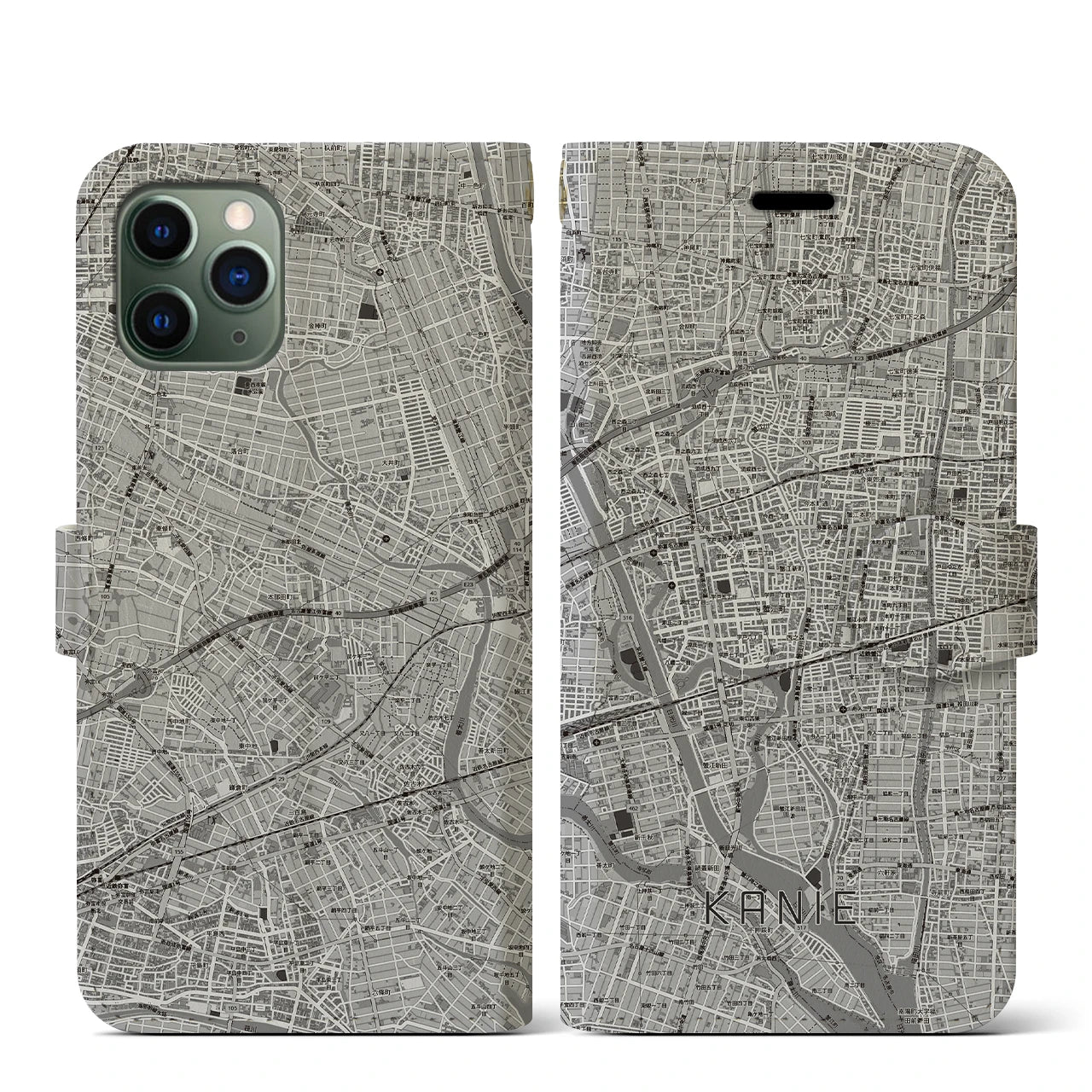 【蟹江（愛知県）】地図柄iPhoneケース（手帳タイプ）