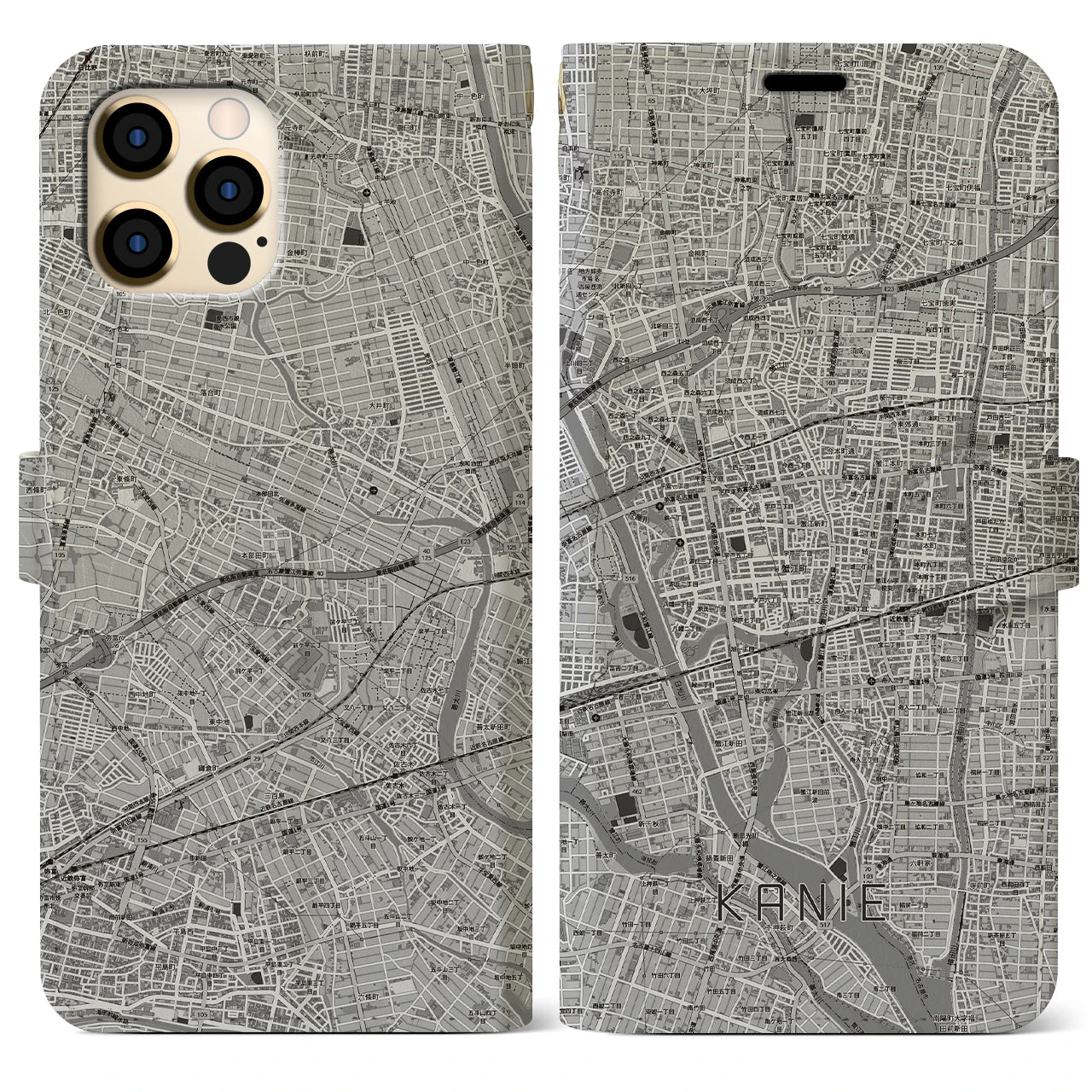 【蟹江（愛知県）】地図柄iPhoneケース（手帳タイプ）