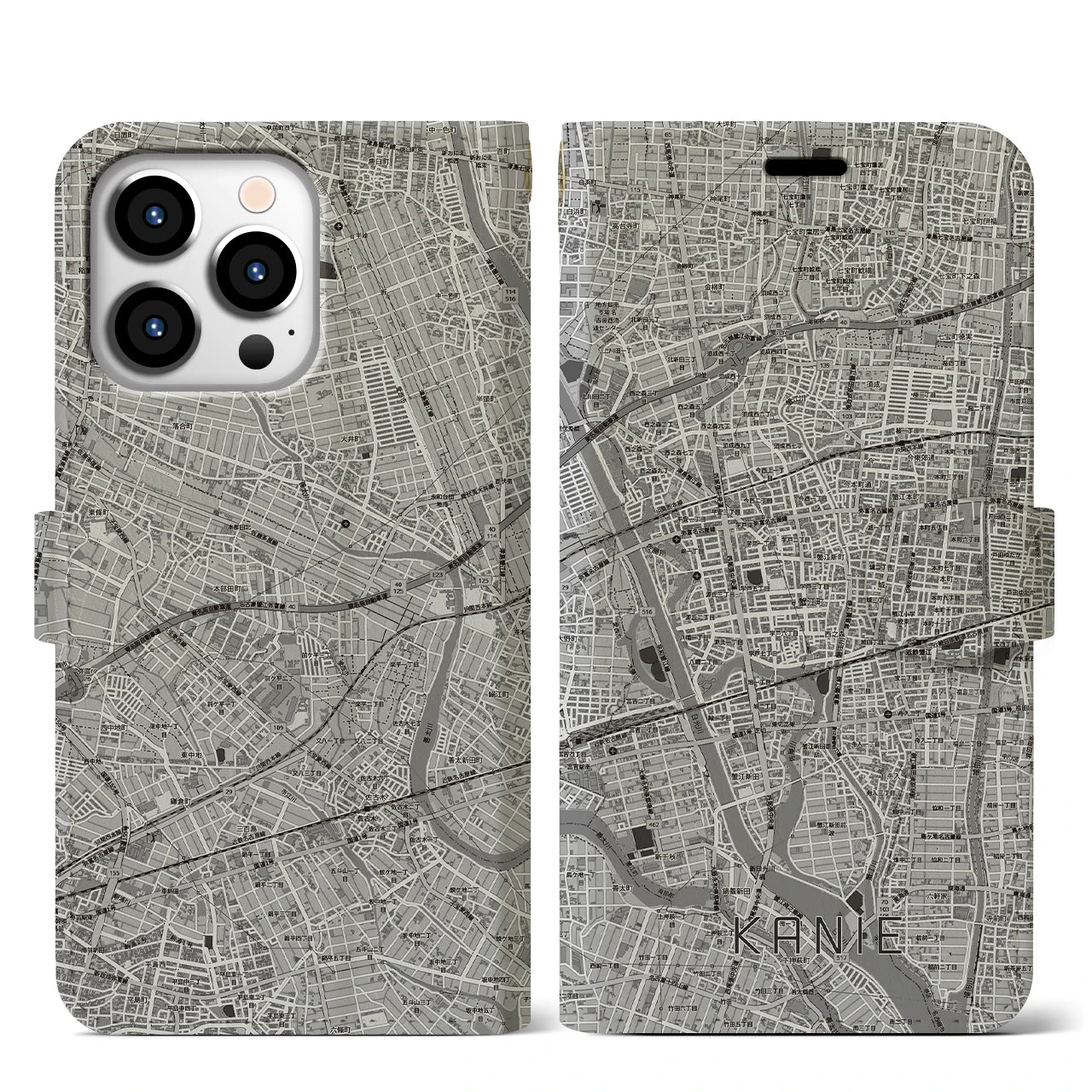 【蟹江（愛知県）】地図柄iPhoneケース（手帳タイプ）