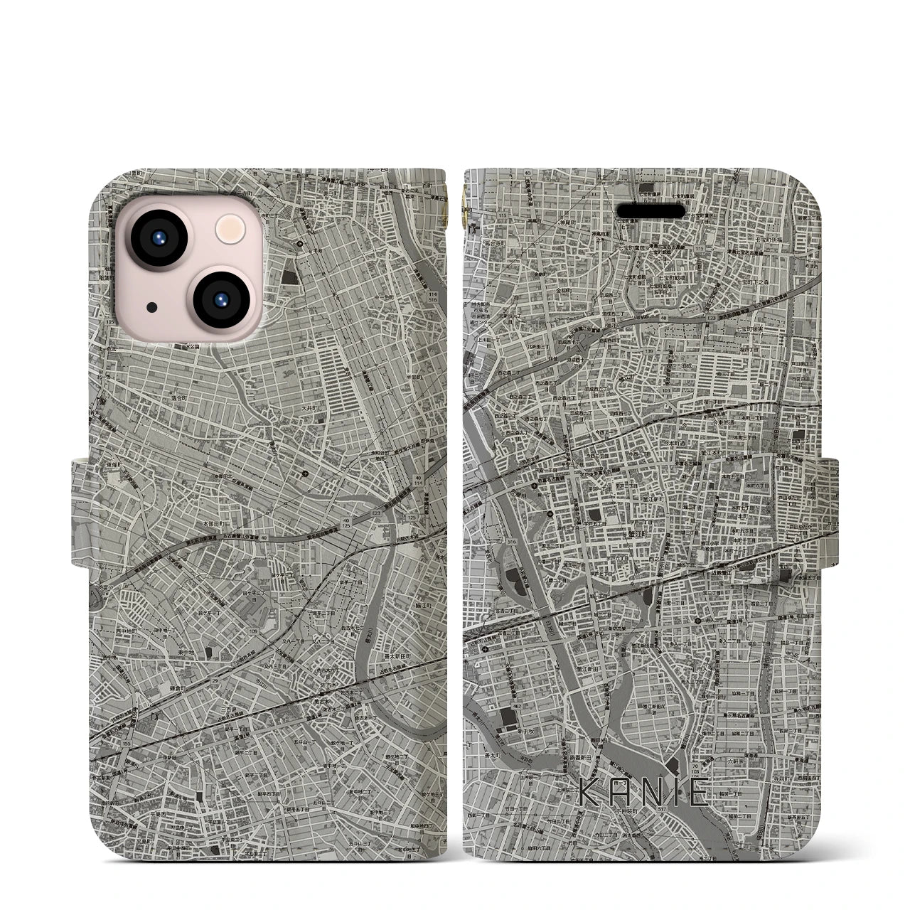 【蟹江（愛知県）】地図柄iPhoneケース（手帳タイプ）