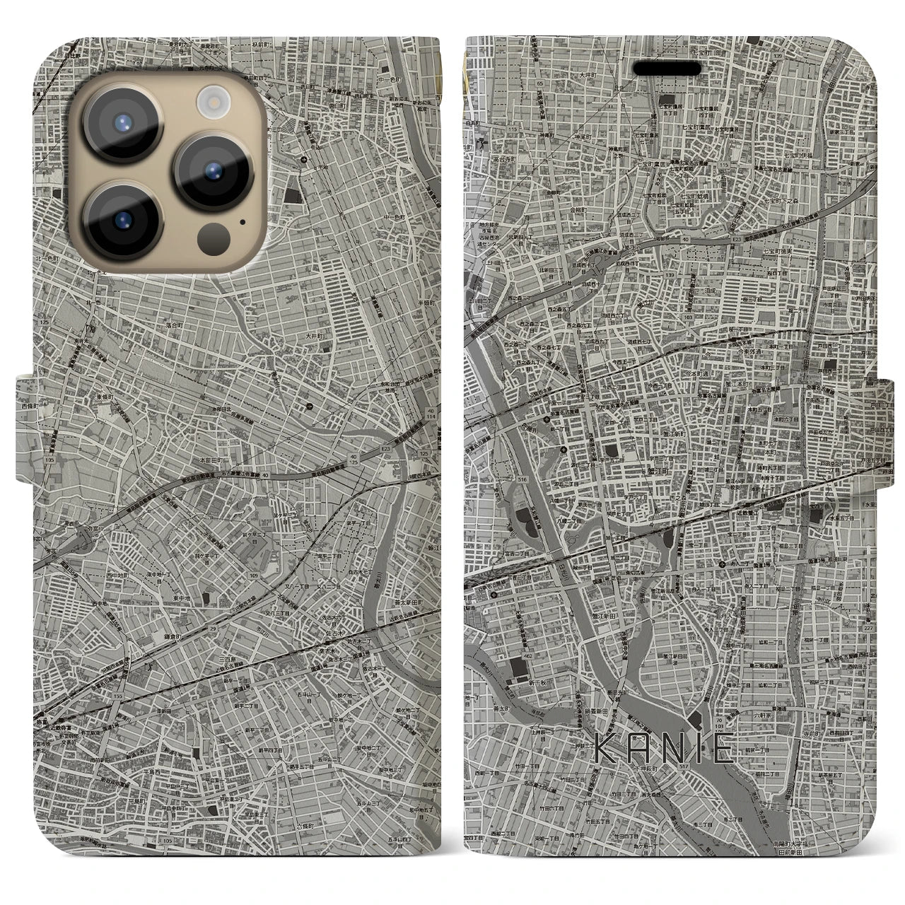 【蟹江（愛知県）】地図柄iPhoneケース（手帳タイプ）