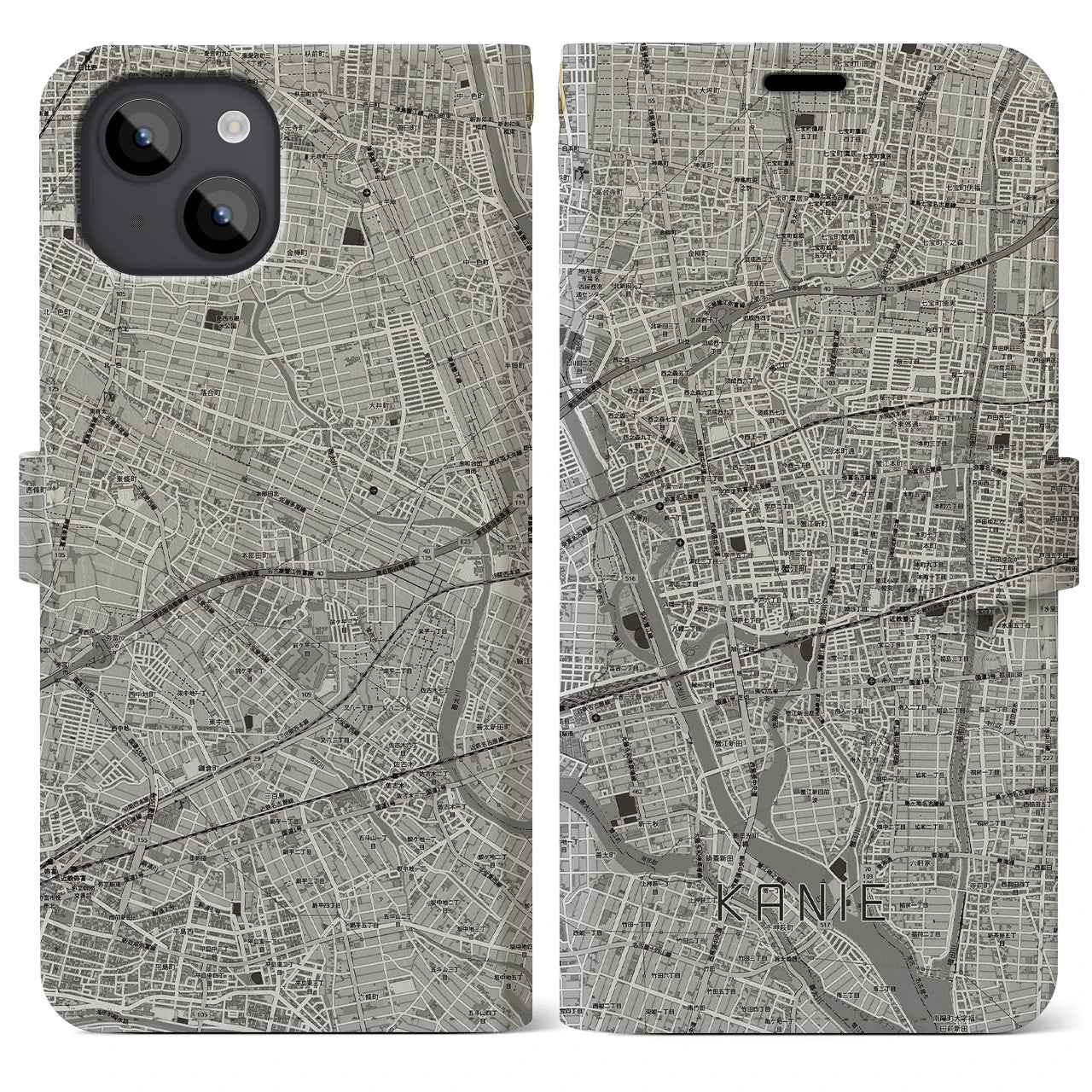 【蟹江（愛知県）】地図柄iPhoneケース（手帳タイプ）