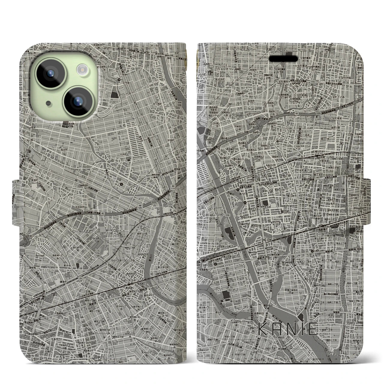 【蟹江（愛知県）】地図柄iPhoneケース（手帳タイプ）