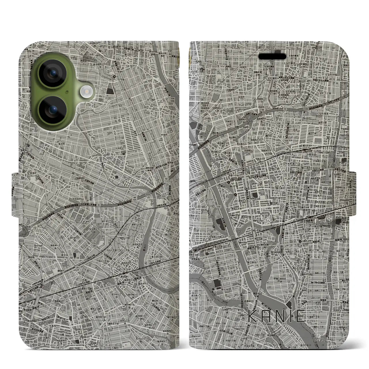 【蟹江（愛知県）】地図柄iPhoneケース（手帳タイプ）