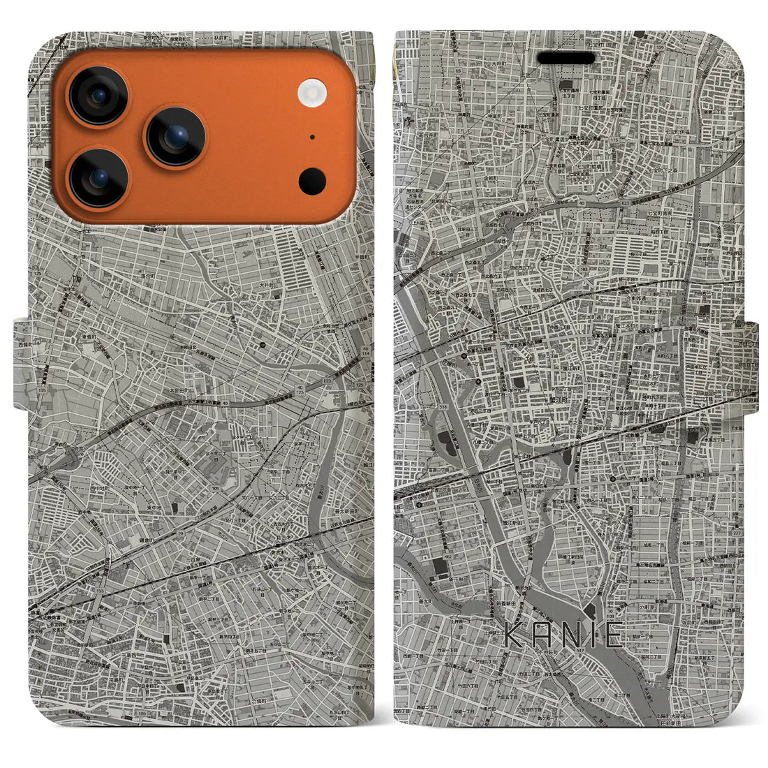【蟹江（愛知県）】地図柄iPhoneケース（手帳タイプ）