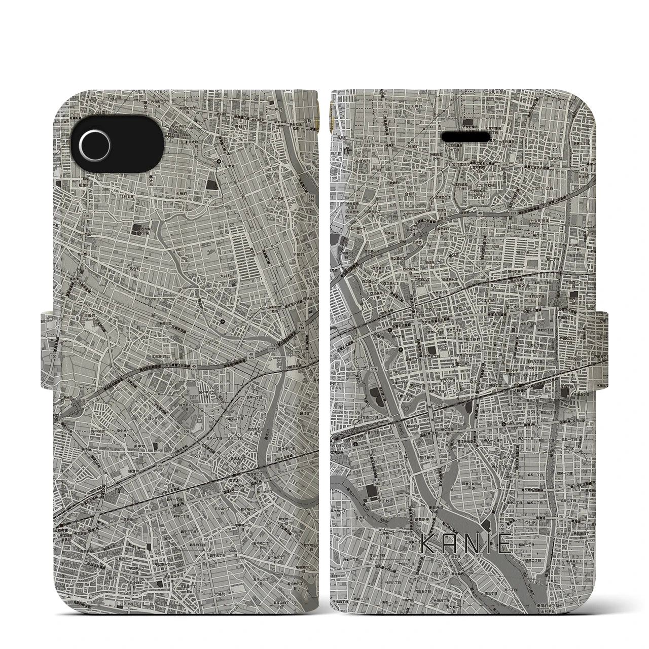 【蟹江（愛知県）】地図柄iPhoneケース（手帳タイプ）