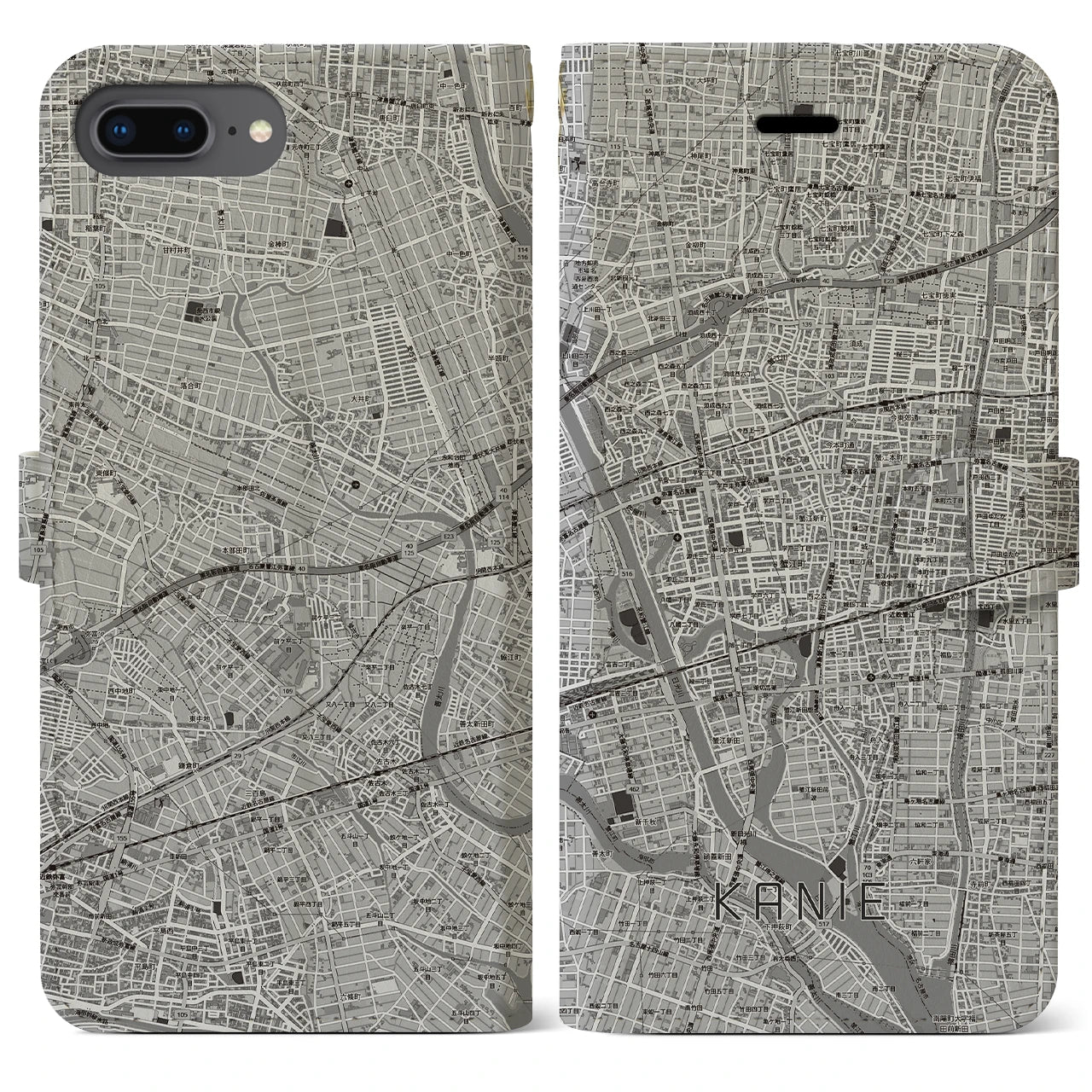 【蟹江（愛知県）】地図柄iPhoneケース（手帳タイプ）