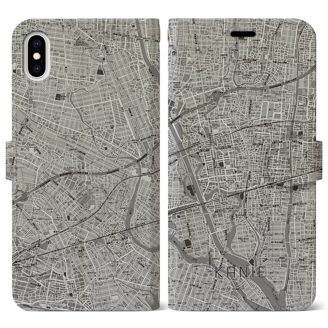 【蟹江（愛知県）】地図柄iPhoneケース（手帳タイプ）