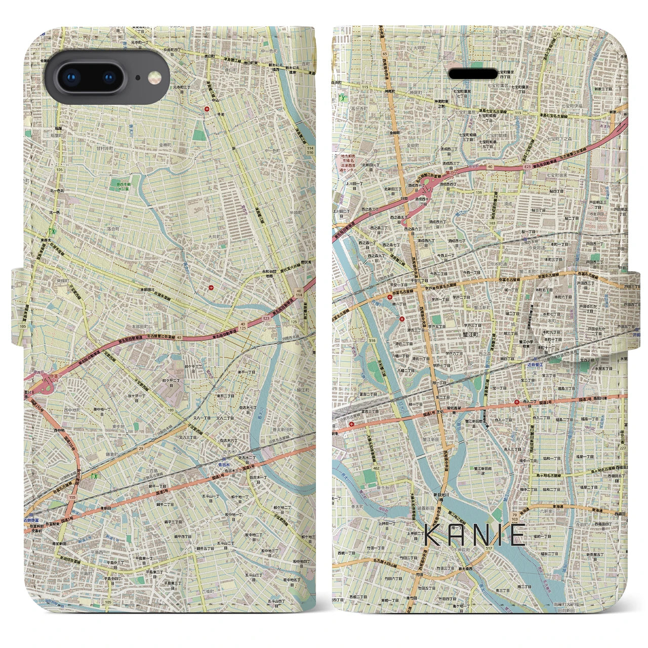 【蟹江（愛知県）】地図柄iPhoneケース（手帳タイプ）