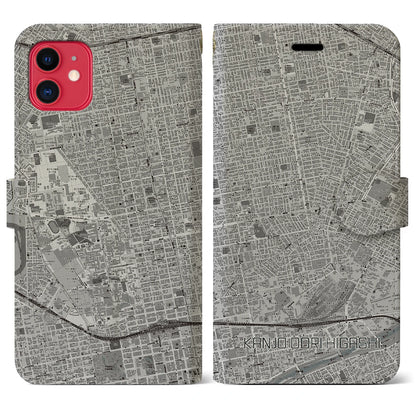 【環状通東（北海道）】地図柄iPhoneケース（手帳タイプ）モノトーン・iPhone 11 用