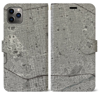 【環状通東（北海道）】地図柄iPhoneケース（手帳タイプ）モノトーン・iPhone 11 Pro Max 用