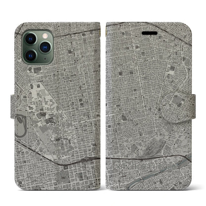 【環状通東（北海道）】地図柄iPhoneケース（手帳タイプ）モノトーン・iPhone 11 Pro 用