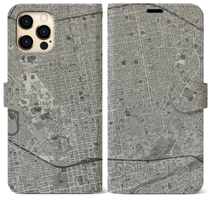 【環状通東（北海道）】地図柄iPhoneケース（手帳タイプ）モノトーン・iPhone 12 Pro Max 用